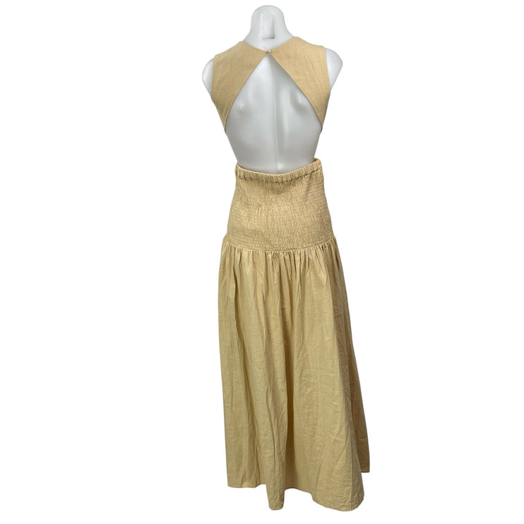 SNDYS x REVOLVE Lottie Beige Smocked Drop Waist Fit & Flare Maxi Dress Size S
