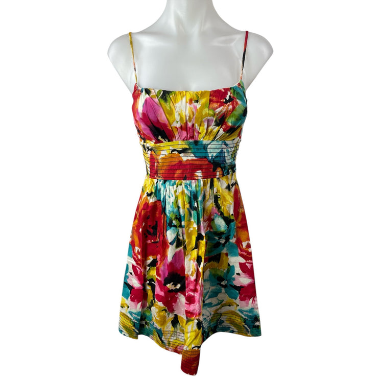 B Darlin Multicolor Watercolor Floral Sleeveless Mini Cami Flare A-Line Dress S