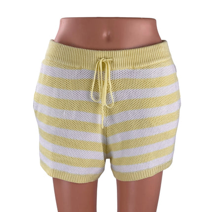 Pink Victoria's Secret Yellow White Striped Knit High Rise Beach Mini Short Sz M