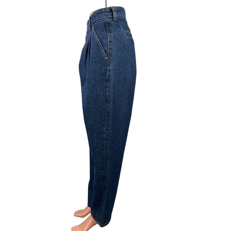 ASOS Women's Blue Dark Wash High Rise Pleated Straight Leg Denim Jeans Size 16