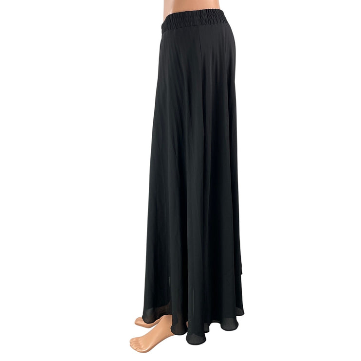 Max Studio Women's Black Elastic Waist Sheer Layered Flowy A-line Maxi Skirt S