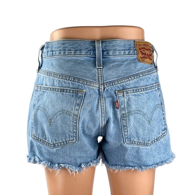 Levi's 501 Women's Blue High Waisted Frayed Raw Hem Denim Jeans Shorts Size 27