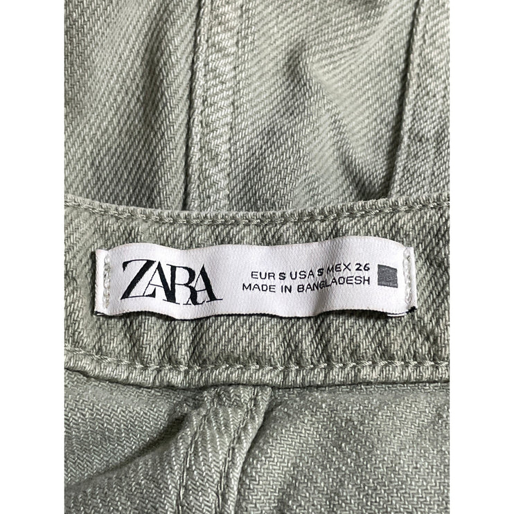 Zara Women's Green High Rise Mini Asymmetrical A-Line Wrap Denim Skort Skirt S