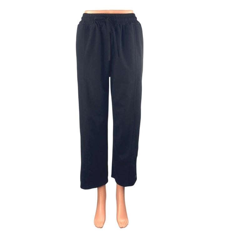 Women's Black High Rise Drawstring Button Wide Leg Trousers Sweat Pants Size S