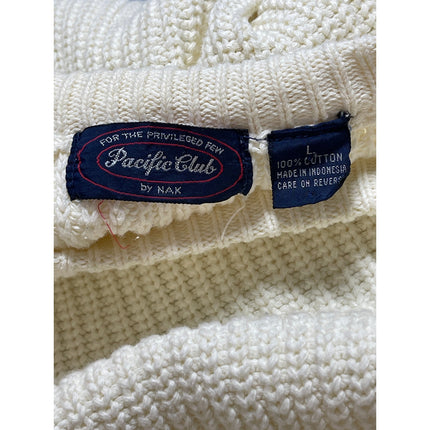 Pacific Club Women's Cream White Rib Knit Cotton Long Sleeve Sweater Top Size L