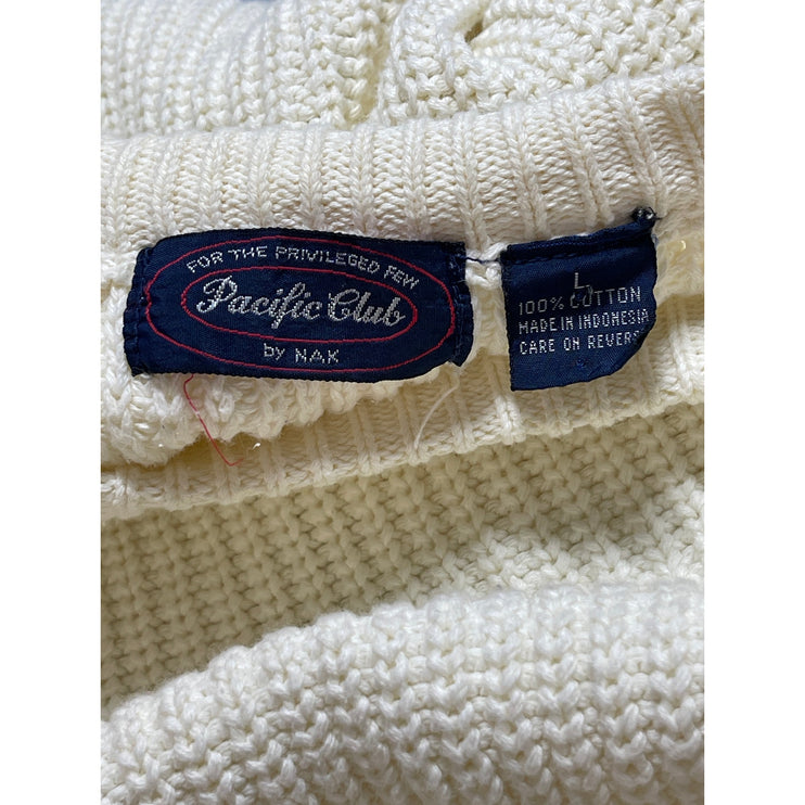 Pacific Club Women's Cream White Rib Knit Cotton Long Sleeve Sweater Top Size L