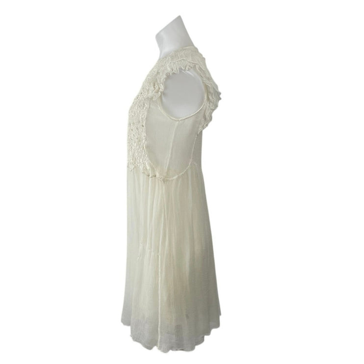 Zadig & Voltaire Deluxe Cream Lace Embroidered Sleeveless A Line Mini Dress Sz S