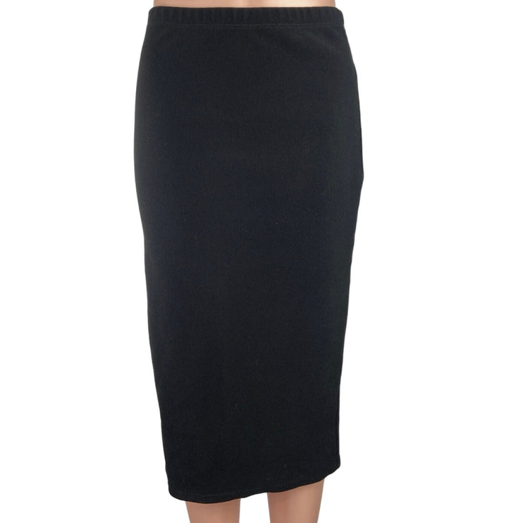 Express Black Ribbed Knit Straight Pencil Cut Knee Length Pull On Skirt Size S