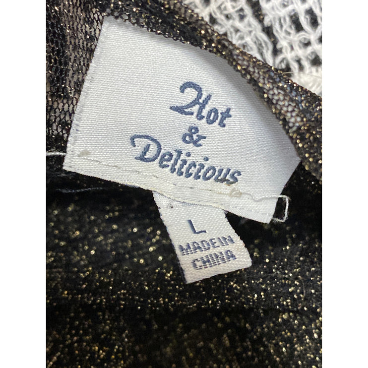 2lot & Delicious Black Mesh Sheer Skull Long Sleeve Scoop Neck Blouse Top Size L