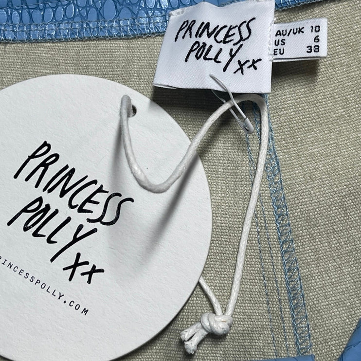 NEW Princess Polly Blue Faux Vegan Croc Leather Flare Bootcut Trousers Pants 6