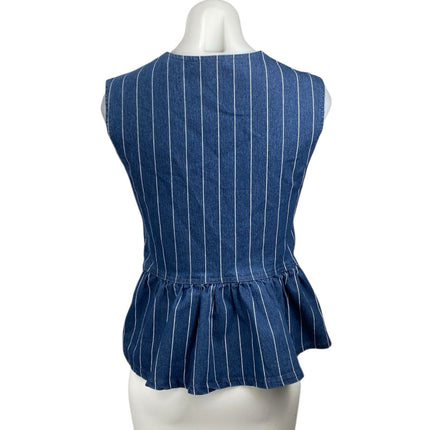 Commense Women's Blue Striped Sleeveless Tie Front Peplum Blouse Tank Top Size S