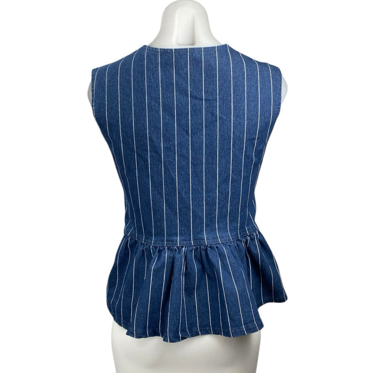Commense Women's Blue Striped Sleeveless Tie Front Peplum Blouse Tank Top Size S