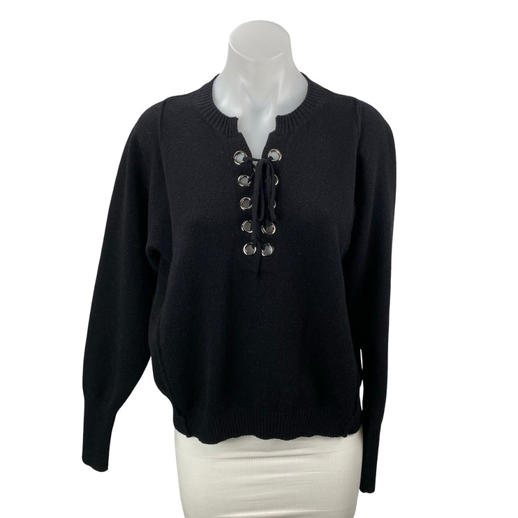 DO+BE Women's Black Lace Up Knit Long Sleeve Y2k Crewneck Sweater Top Size M