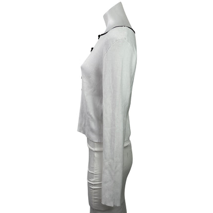 Stella Tweed Women's White Ribbed Knit Bow Cut Out Long Sleeve Crop Top Size XL