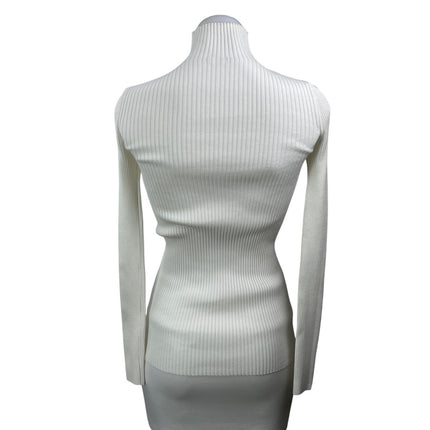 Wolford Women's White Long Sleeves Ribbed Knit Turtleneck Pullover Sweater Top M