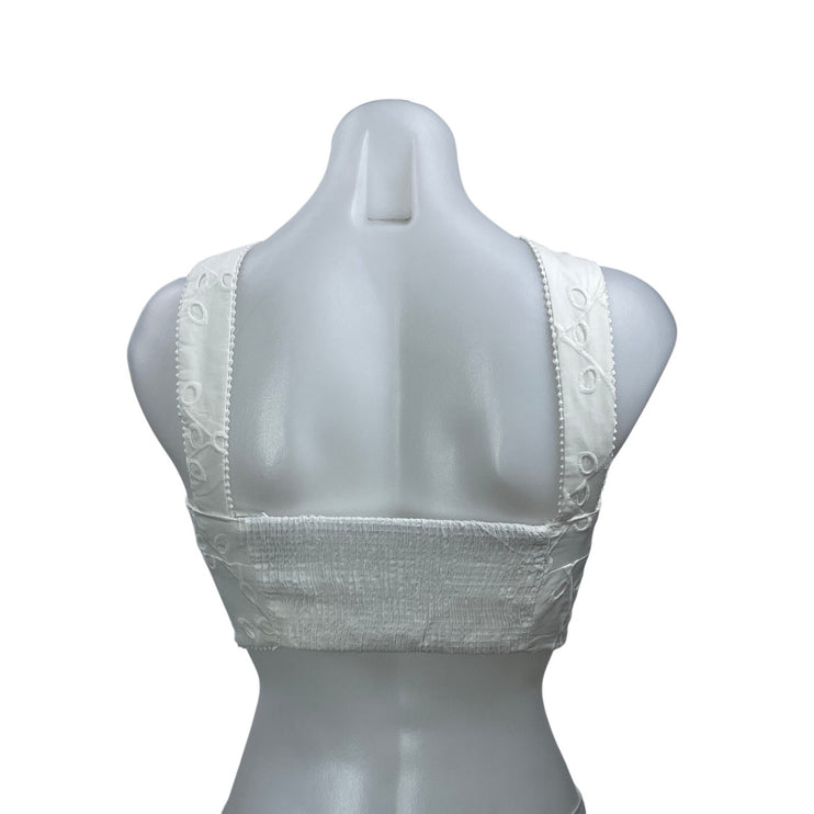 Zara Women's White Embroidered Bustier Cutout Smocked Sleeveless Crop Top Size S