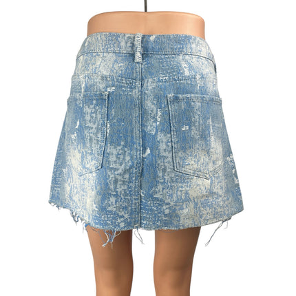 Forever 21 Light Blue Acid Wash Faded Distressed Frayed Hem Mini A-Line Skirt XL