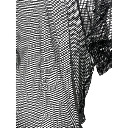 Women's Oversized Black Mesh Sheer Net V Neck Short Sleeve Sporty T-Shirt Top S