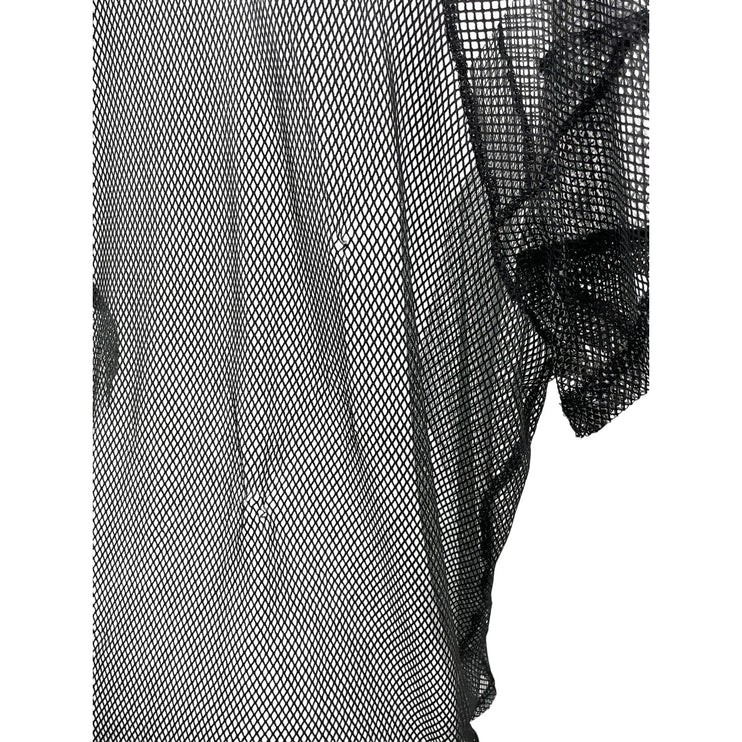 Women's Oversized Black Mesh Sheer Net V Neck Short Sleeve Sporty T-Shirt Top S