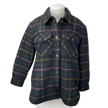 LOFT Women's Black Wool Plaid Checkered Long Sleeve Button Down Shirt Jacket XL