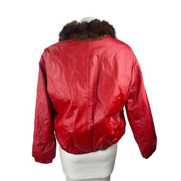 Red Reversible Vintage Genuine Leather Real Authentic Fur Bomber Coat Jacket L