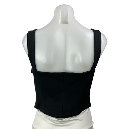 Selkie Black Sleeveless Bow Lace Up Square Neck Bustier Corset Crop Top Size M