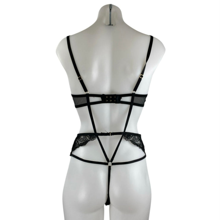 Bluebella Marseille Black Lace Cutout Sheer Underwire Lingerie Bodysuit Size 2