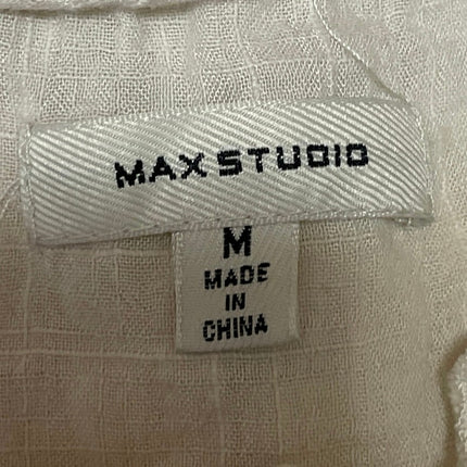 Max Studio Women's Beige Sleeveless Ruffles Crochet Button Front Blouse Top Sz M