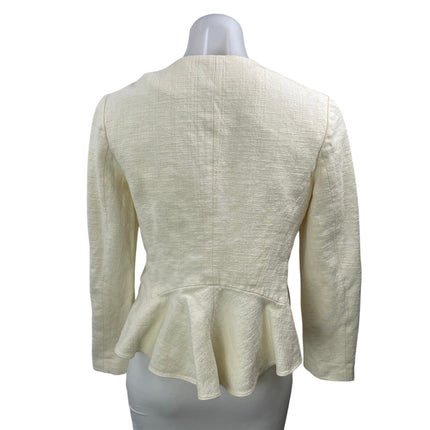 Derek Lam 10 Crosby Cream Long Sleeves Fringe Open Peplum Blazer Coat Jacket M