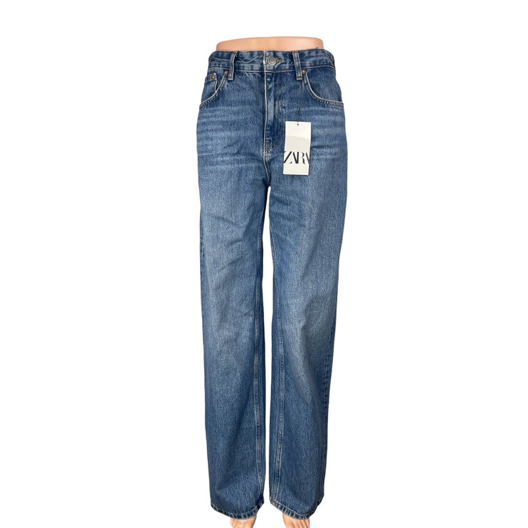 NEW Zara Women's Blue Medium Wash High Rise Wide Leg Denim Jeans Pants Size S