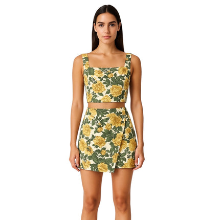 Abercrombie & Fitch Multicolor Floral Sleeveless Crop Top Skirt 2 Pc Set XS/2XS