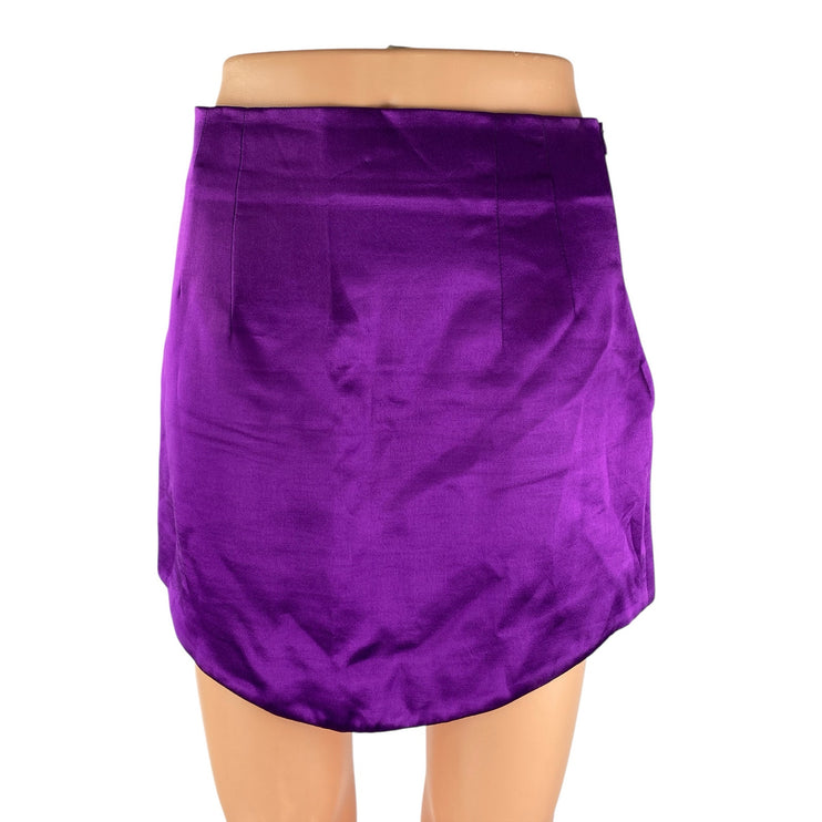 Zara Women's Purple Silk Satin High Waisted Side Zip Pencil Mini Skirt Size S