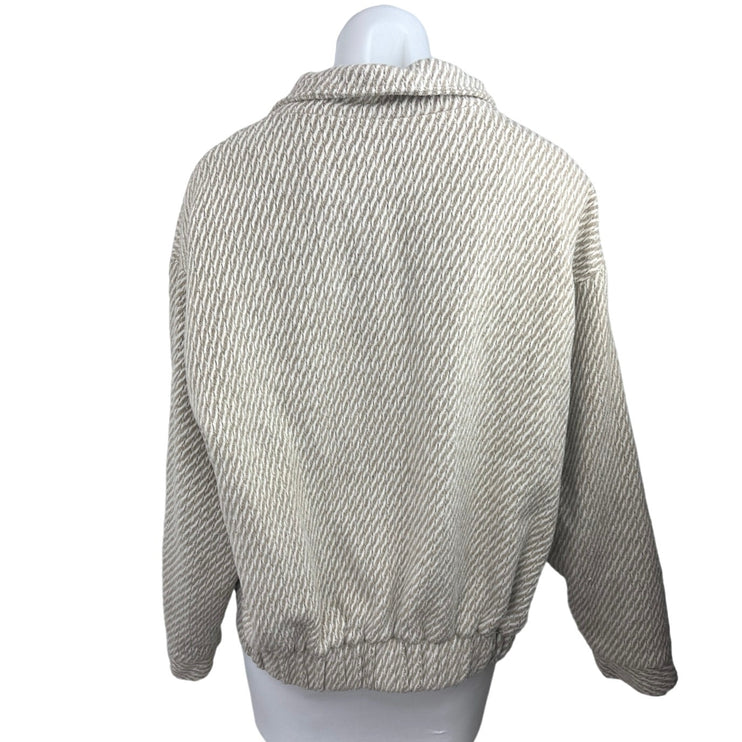 12th Tribe Women's White Wool Long Sleeve Zip Up Collared Outerwear Jacket Sz M