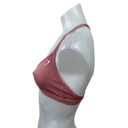 Gymshark Ruched Strappy Pink White Workout Active Sports Bra Crop Tank Top Sz S