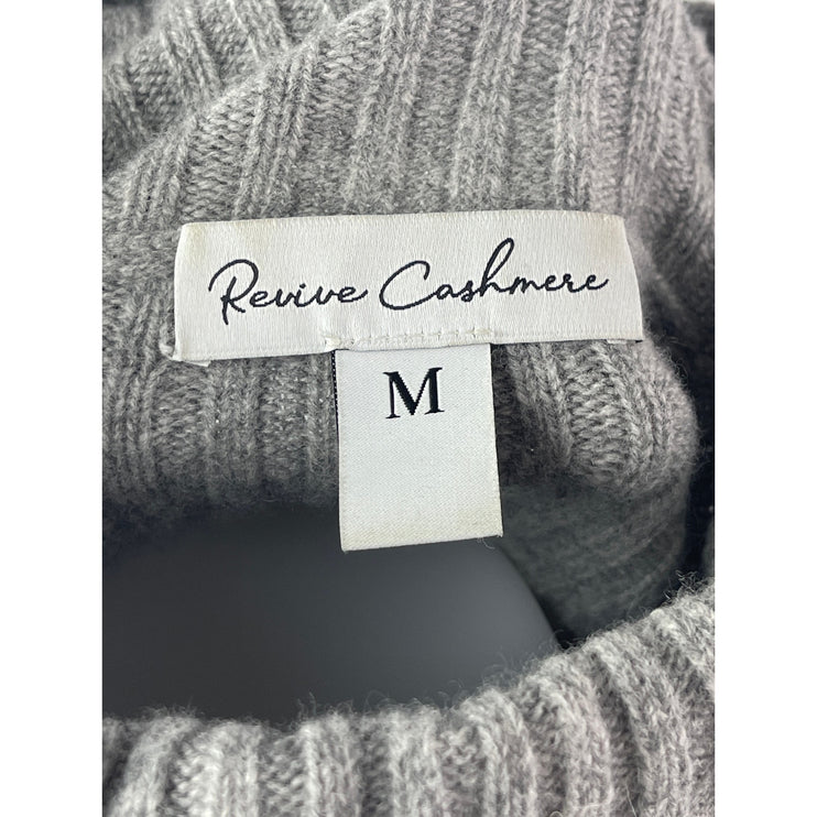 Revive Cashmere Womens Gray Wool Rib Knit Turtleneck Long Sleeve Sweater Top M