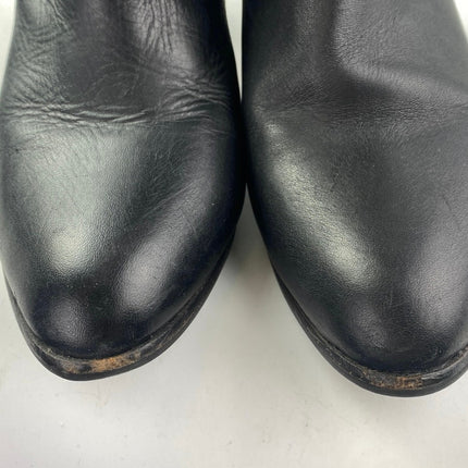 PB Women's Black Leather Almond Toe Buckle Strap Zip Chelsea Ankle Boots Size 8
