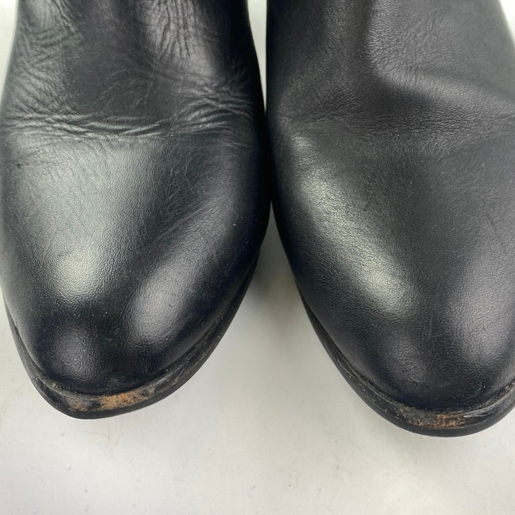 PB Women's Black Leather Almond Toe Buckle Strap Zip Chelsea Ankle Boots Size 8