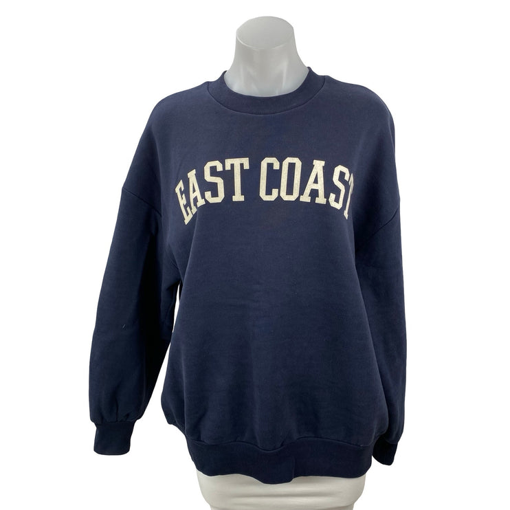 Oak + Fort Womens Navy Blue East Coast Fleece Long Sleeve Sweatshirt Top Size XS