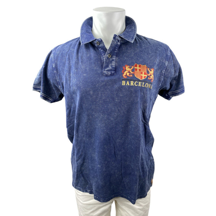 NEW Originals Men's Blue Washed Barcelona Crest Short Sleeve Polo Shirt Top M