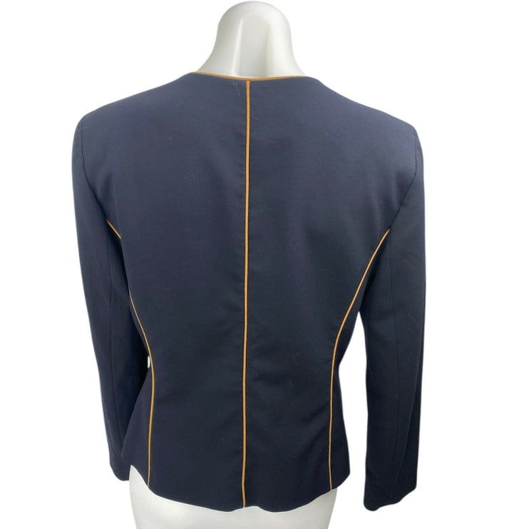 Nine West Women's Blue Orange Trim Long Sleeve One Button Blazer Coat Jacket 6
