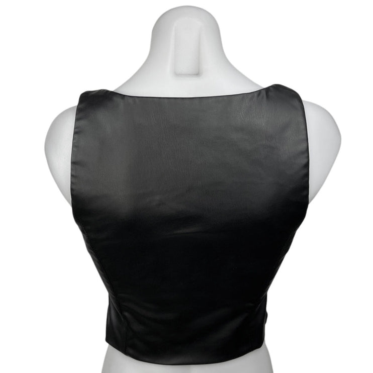 Zara Black Faux Leather Vegan Button Down Sleeveless Crop Tank Vest Top Size S