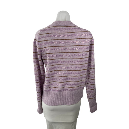 J.Crew Womens Purple Lilac Sequin Striped Knit Long Sleeve Sweater Top Size S