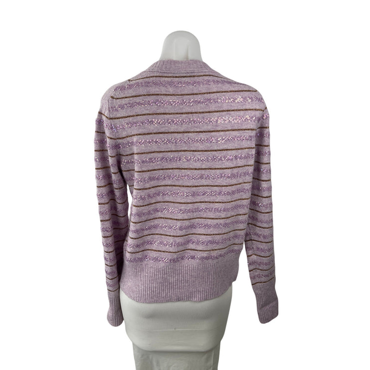J.Crew Womens Purple Lilac Sequin Striped Knit Long Sleeve Sweater Top Size S