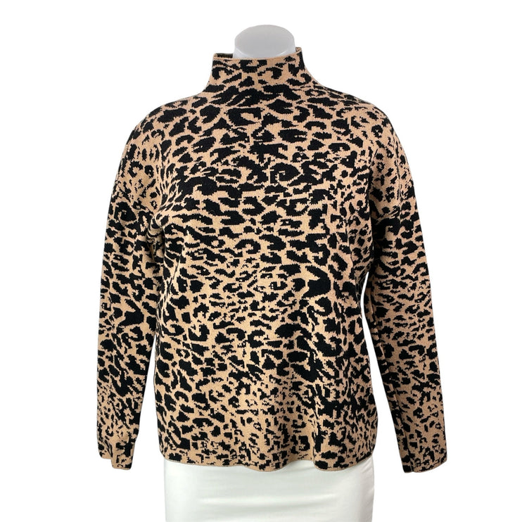 Tahari Women's Brown Black Long Sleeves Animal Print Pullover Sweater Top Size S