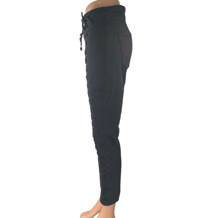 Pistola Women's Black Skinny Leg High Waist Lace Up Denim Jeans Pants Size Sz 29