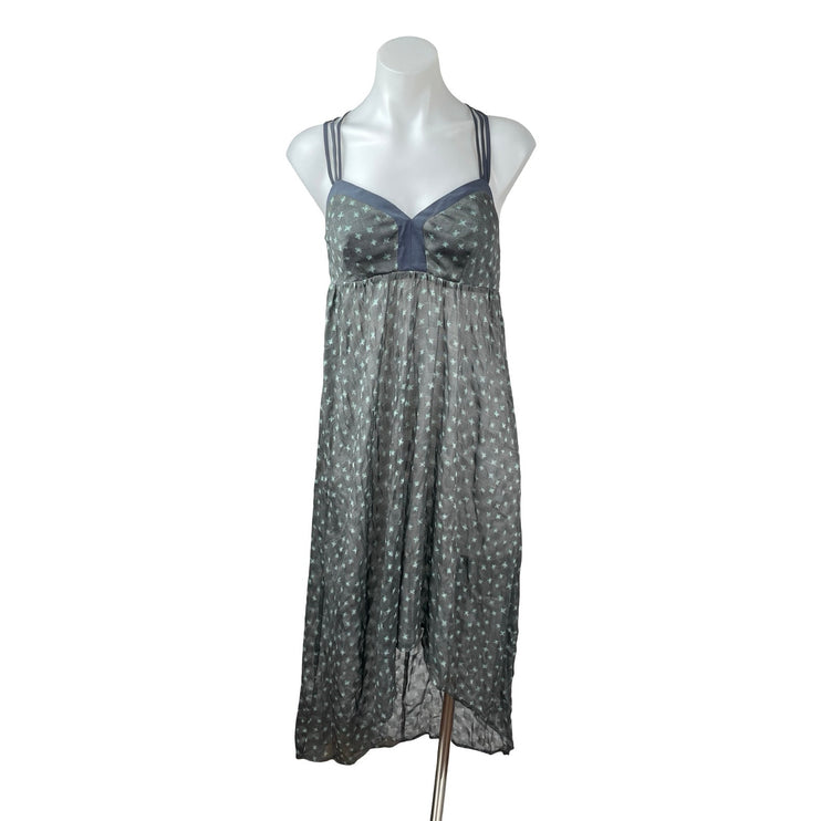 BCBGeneration Gray Geometric Semi Sheer Strappy Sleeveless High Low Dress Sz XS