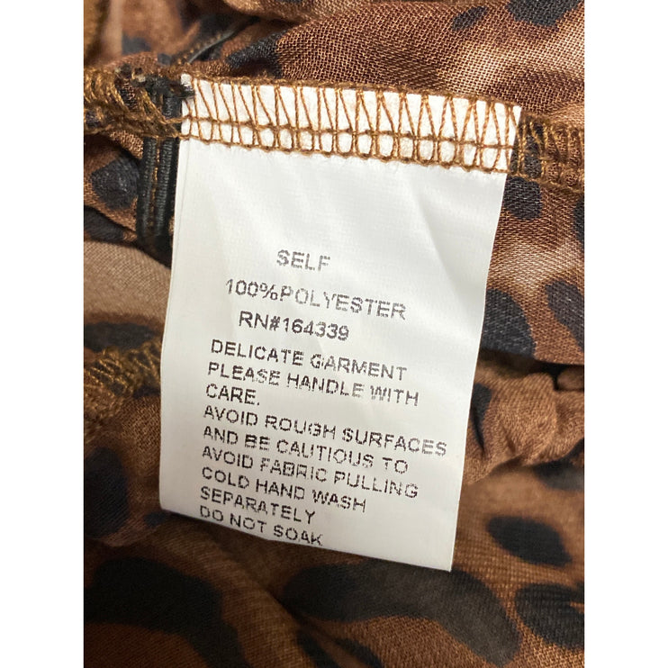 Sndys Women's Tan Brown Leopard Animal Print Ruffle Peplum Blouse Top Size 4