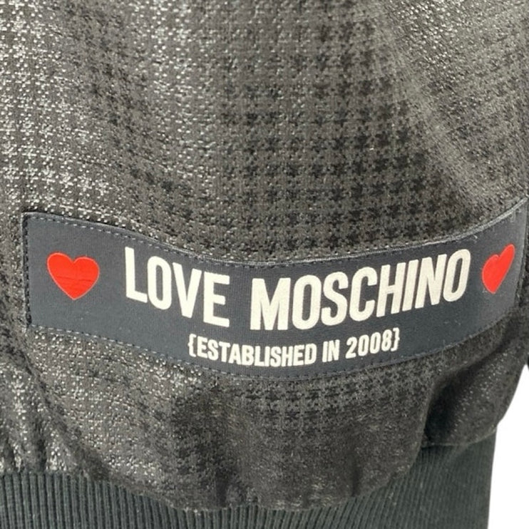 Love Moschino Black Faux Vegan Leather Long Sleeve Hooded Hoodie Sweatshirt 4