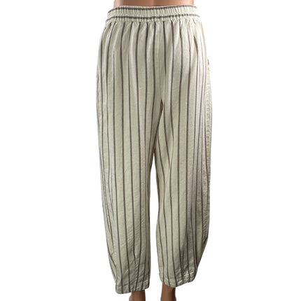Zara Womens Cream Black Striped Elastic Waist Drawstring Wide Leg Trouser Pant S