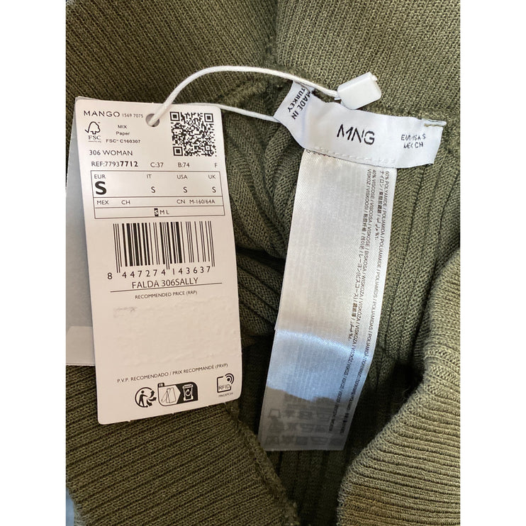 NEW Mango MNG Sally Green Rib Knit One Shoulder Long Sleeve Button Skirt Set S